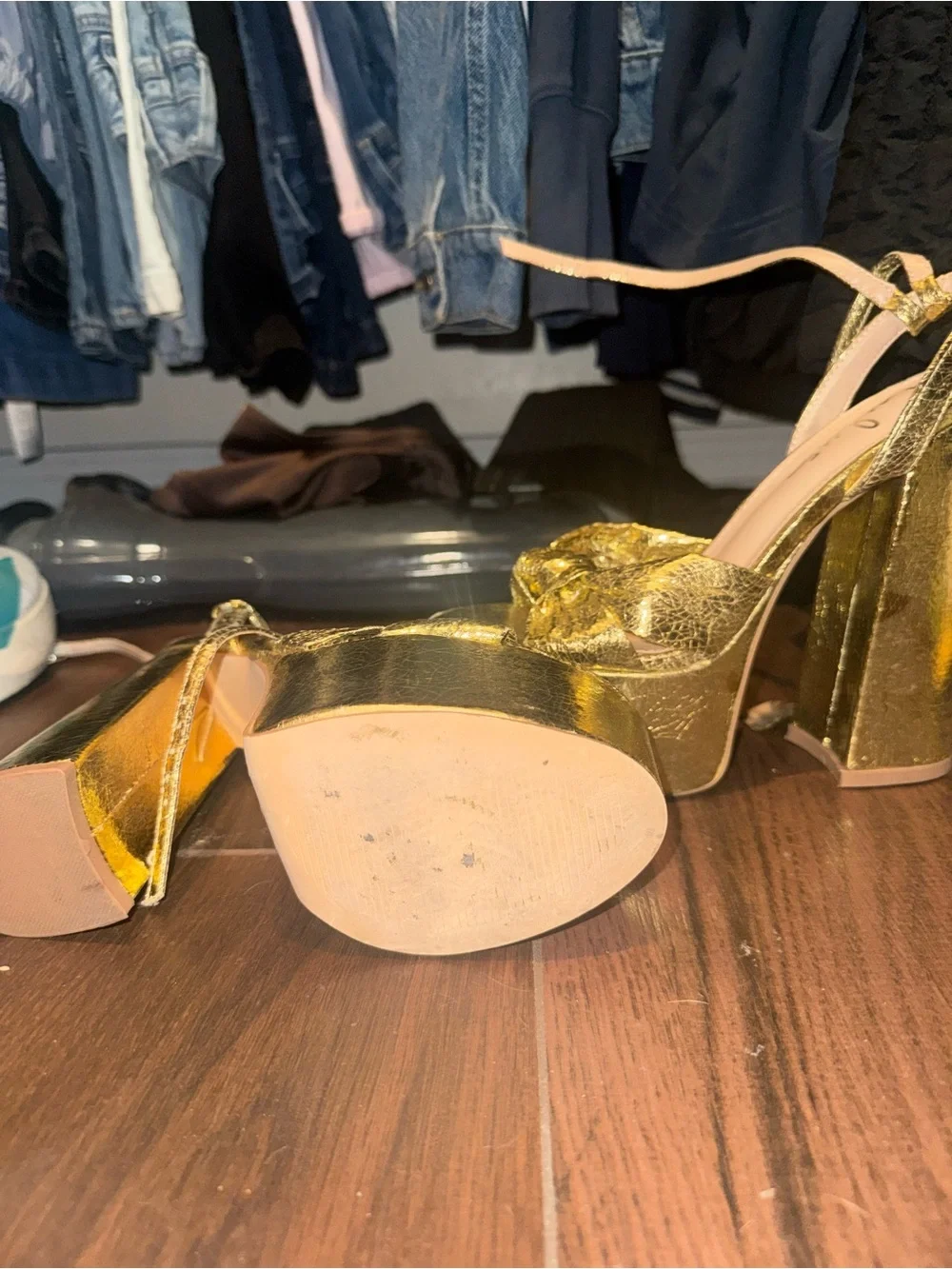 Lulu's Metallic Gold Platform Ankle-Strap Heels